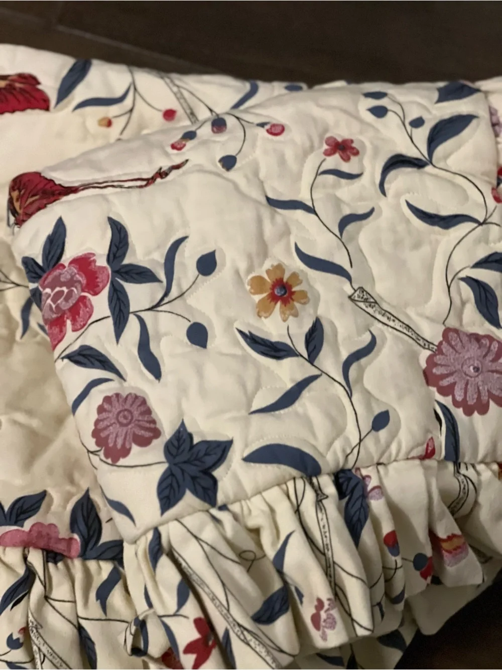 Set of 2 Vintage Yellow Floral Ruffled Quilted Pillow Shams